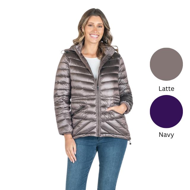Metallic Puffer Coat  Navy