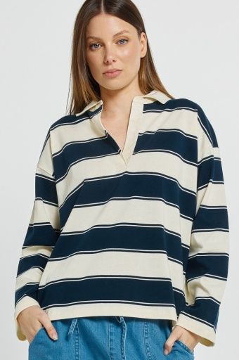 ROLAND RUGBY TOP, Colour: NAVY/OFF-WHITE, Size: 14