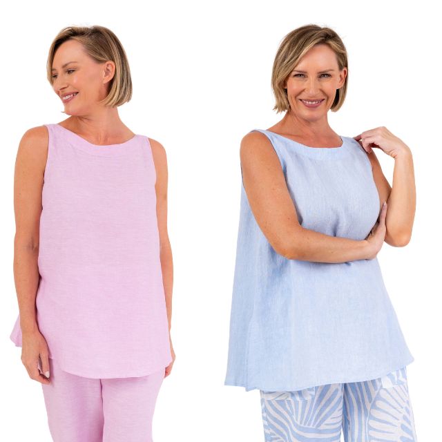 100% Linen Boat Neck Tank