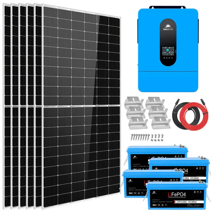 Solar Kit 6500W 48V 120V/240V output 10.24KWH Lithium Battery 2700 Watt Solar Panel