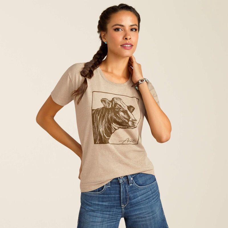 Ariat Cow Cover T-Shirt Oatmeat Heather