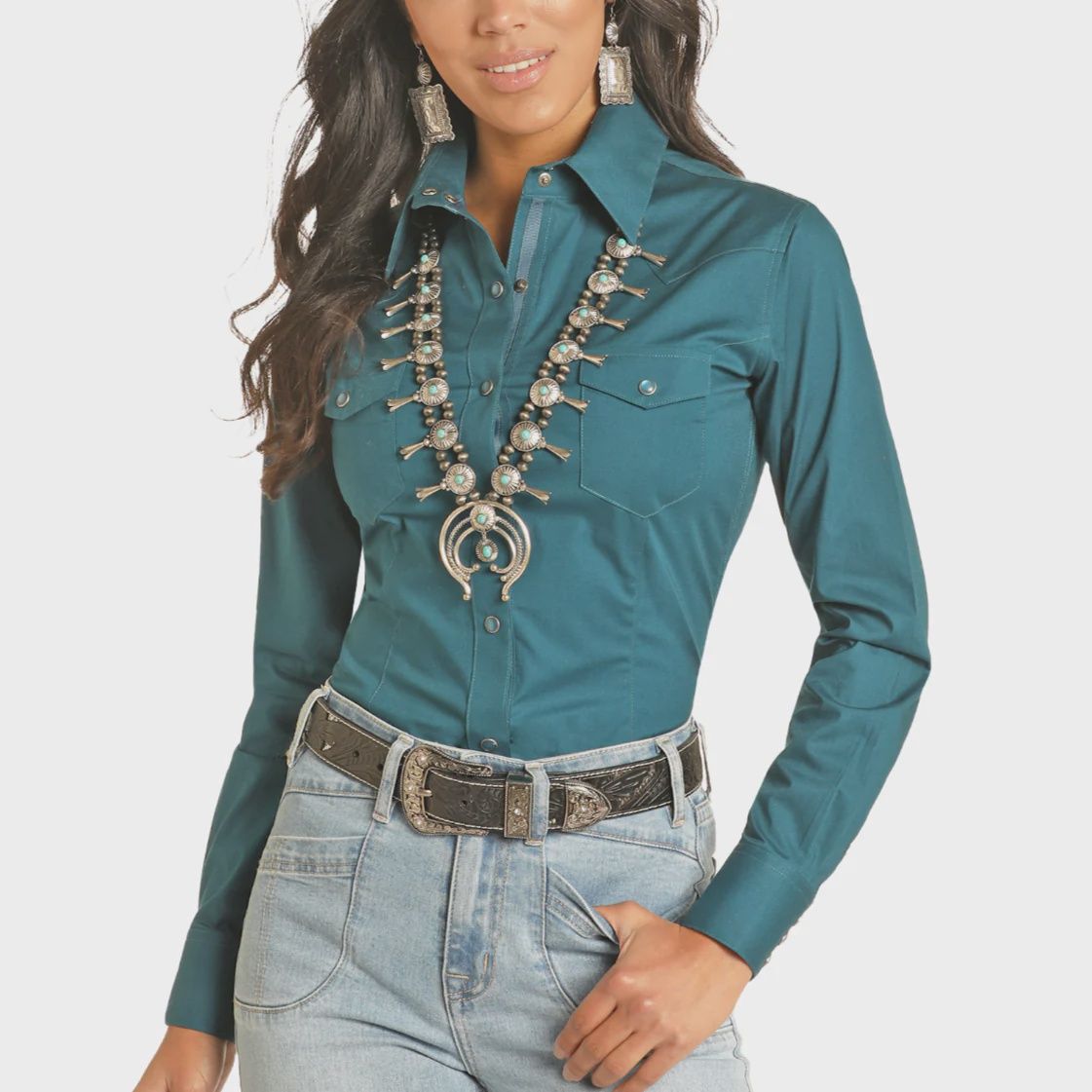 LADIES SOLID POPLIN SHIRT TEAL