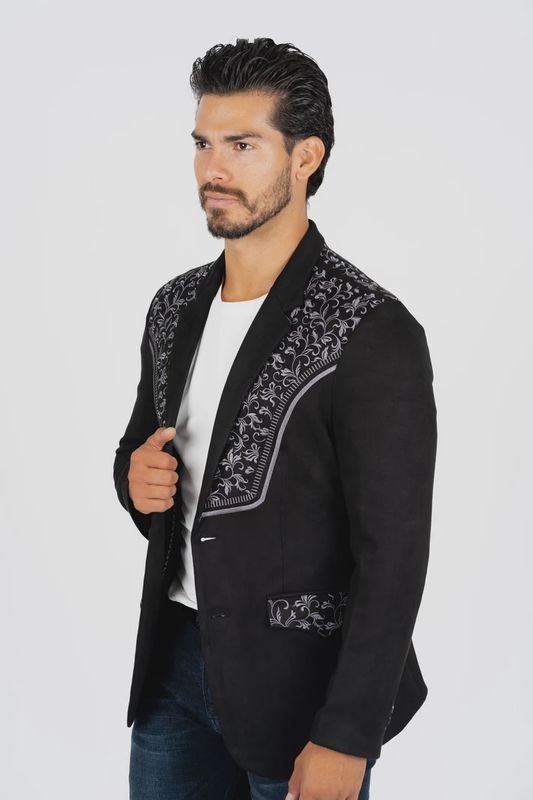 Platini Black Embrodered Faux-Suede Blazer