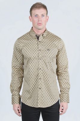 PLATINI CWL9664 SATIN COTTON/SPANDEX MODERN FIT LONG SLEEVE SHIRT - BEIGE