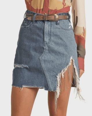 Rock &amp; Roll Cowgirl Women&#39;s West Desperado High Rise Distressed Skirt BW69D02261