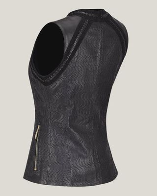Cuadra Natural Ld Black Lamb Woven Vest