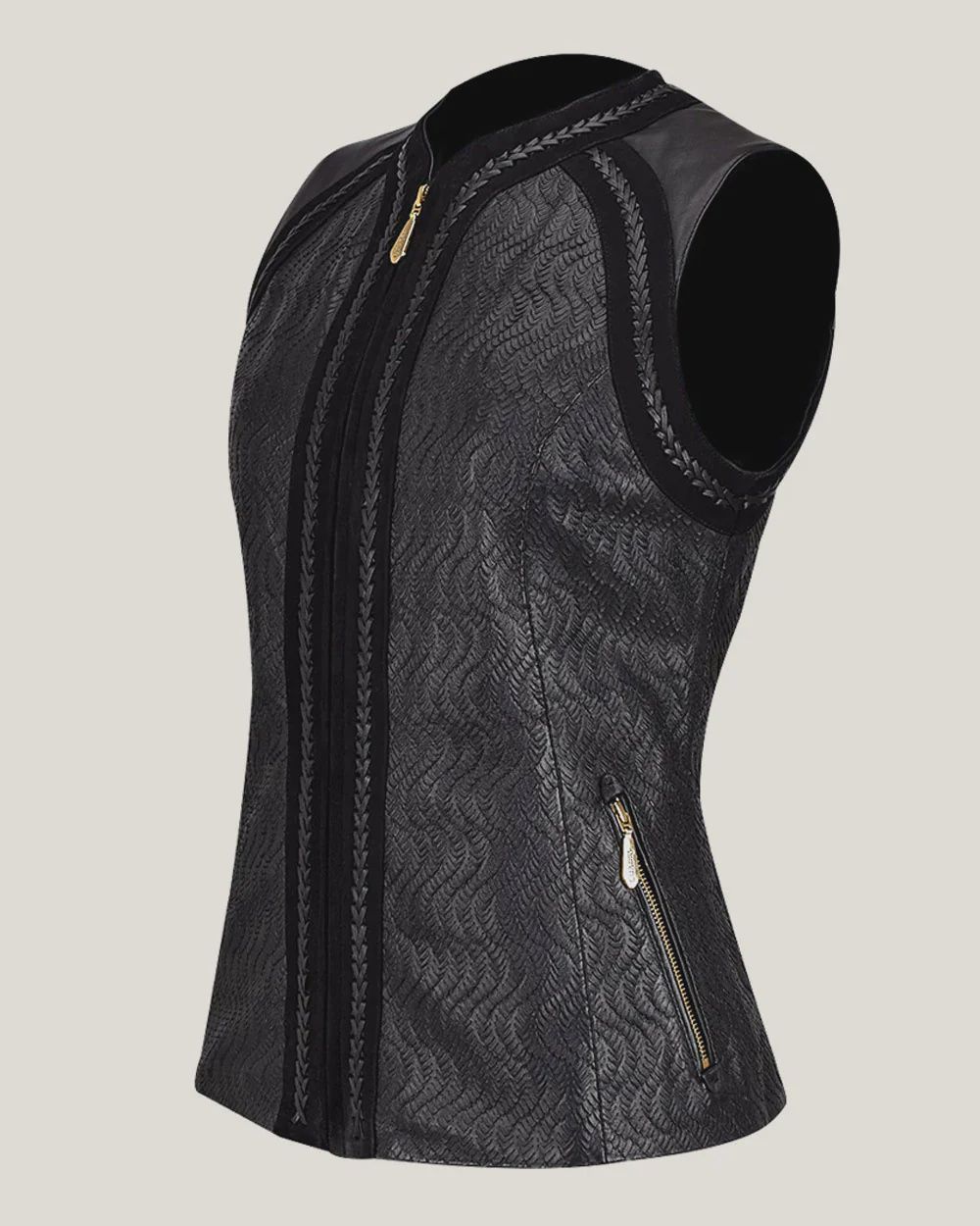 Cuadra Natural Ld Black Lamb Woven Vest
