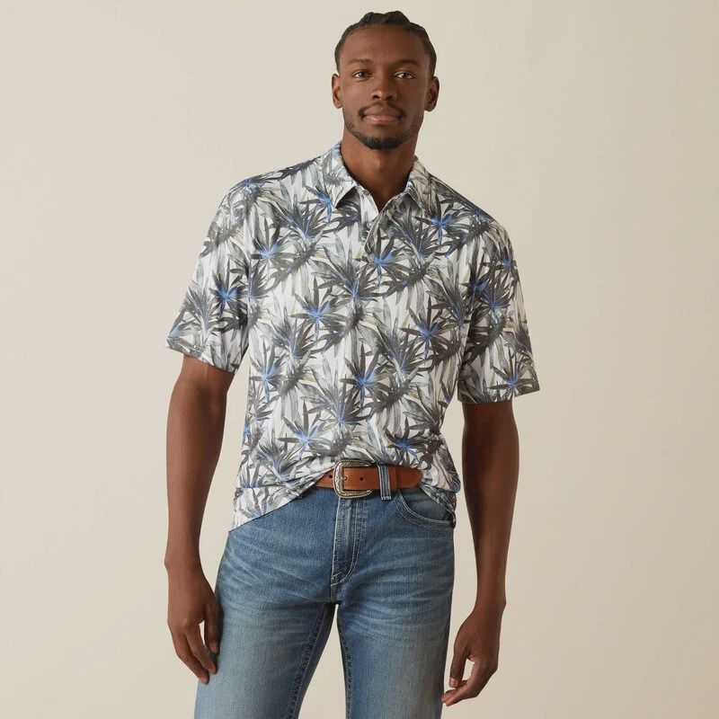 ARIAT MENS PRIN SS POLO WHITE TROPICAL 10058781