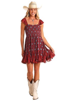 ROCK &amp; ROLL FLORAL GODET BURGUNDY BWD0R05905