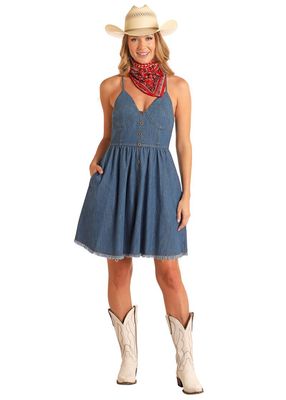 ROCK N ROLL DENIM MINI DRESS SKY BLUE BWD0R05914