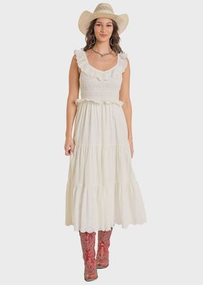 ROCK N ROLL WOMENS TIERED EYELET DRESS NATURAL BWD0R06319