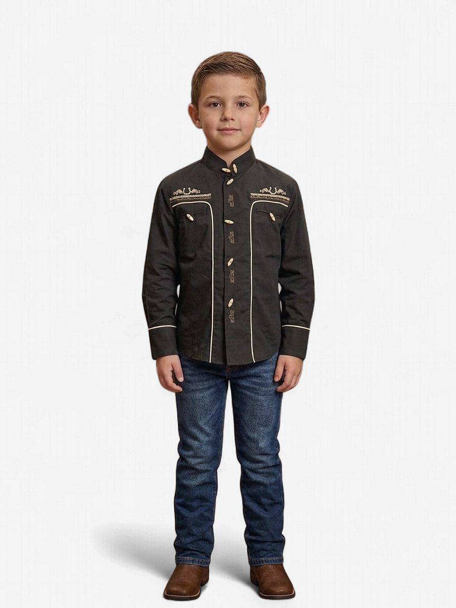 The American  West 1038 Kids  Black  Embroidery Shirt