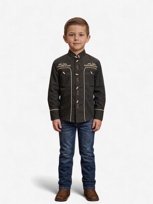 The American  West 1038 Kids  Black  Embroidery Shirt