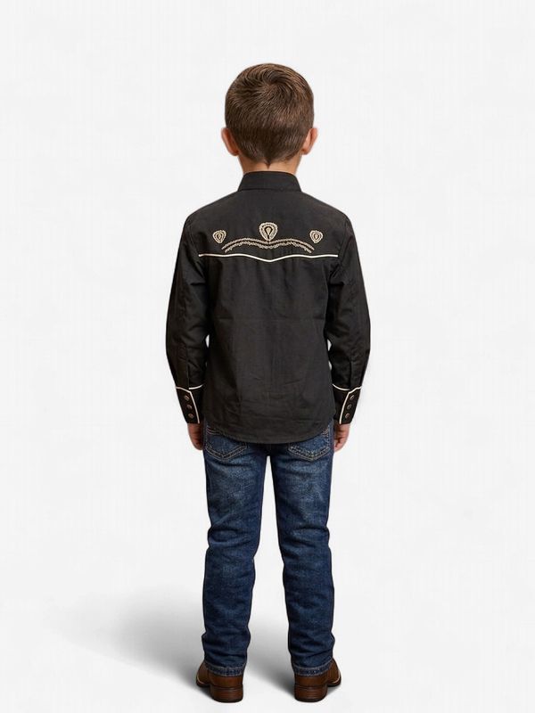 The American  West 1038 Kids  Black  Embroidery Shirt