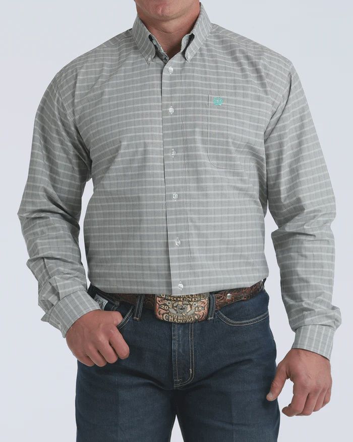 Cinch Print Grey Shirt Cream Plaid