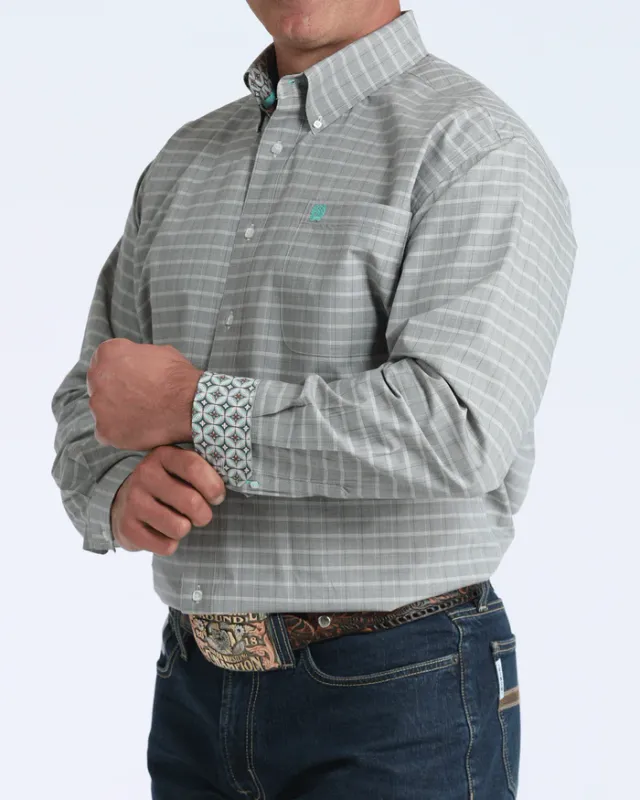 Cinch Print Grey Shirt Cream Plaid
