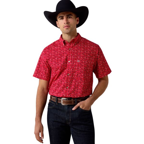 Ariat  10073531 Barth FTD Ss Shirt Tango Red Mini Paisley Print