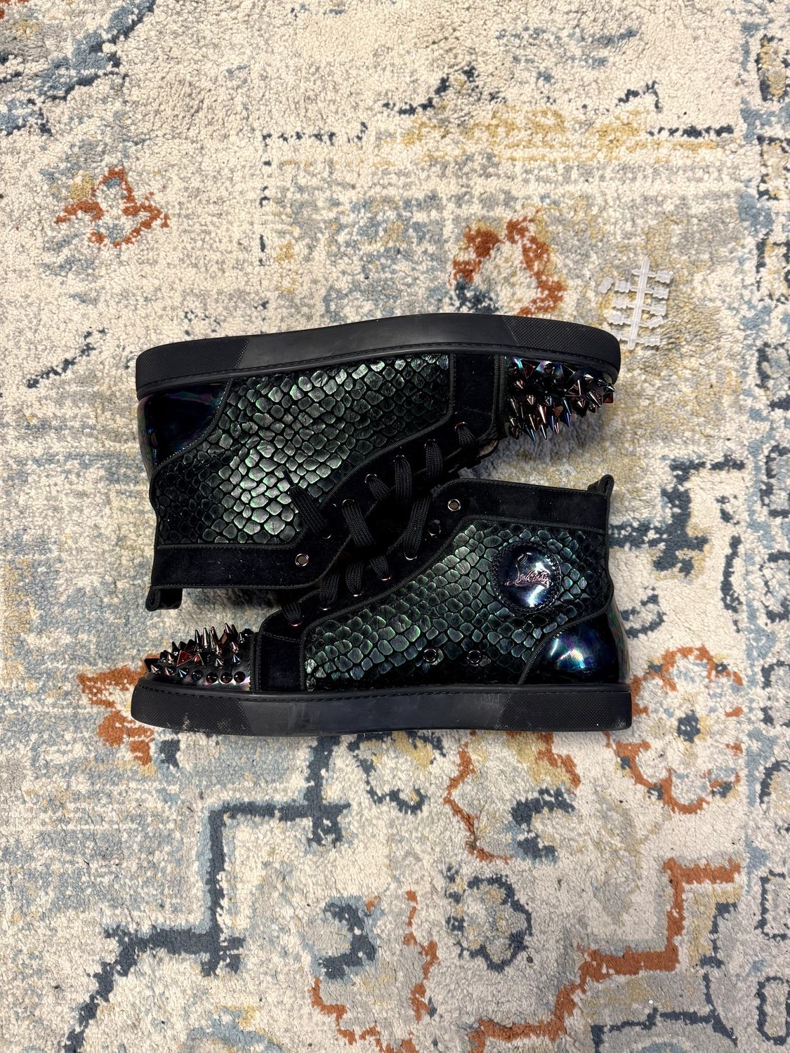Louboutin - Iridescent Green High-Top Spike Sneakers - 46 (no box)