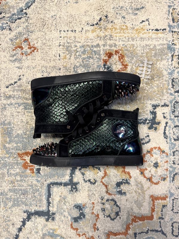 Louboutin - Iridescent Green High-Top Spike Sneakers - 46 (no box)