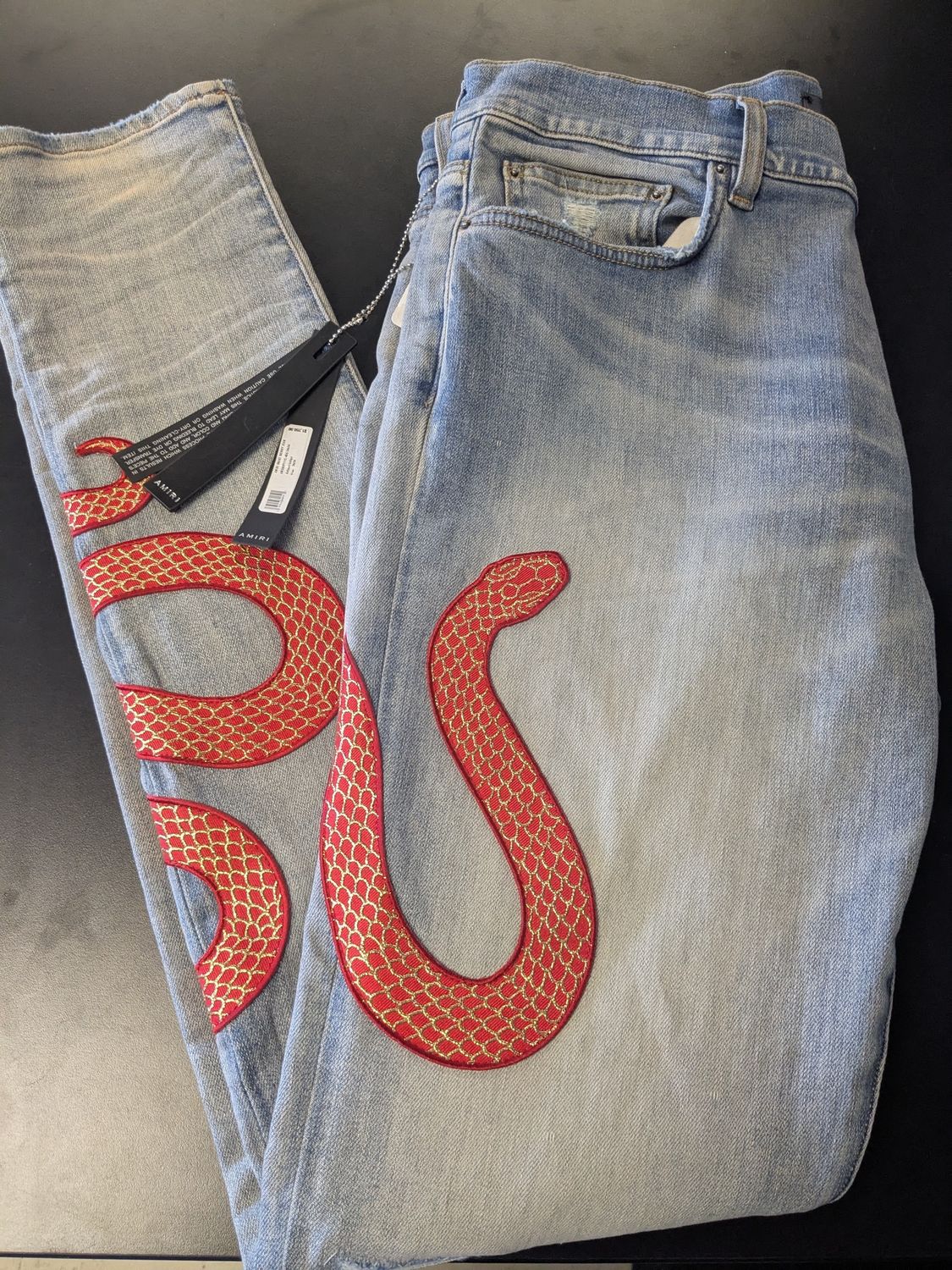 Amiri Red Snake Blue Jeans NWT