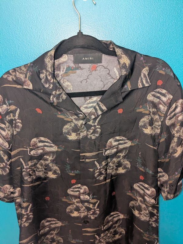 Amiri Black Snake Silk SS Button Up Shirt