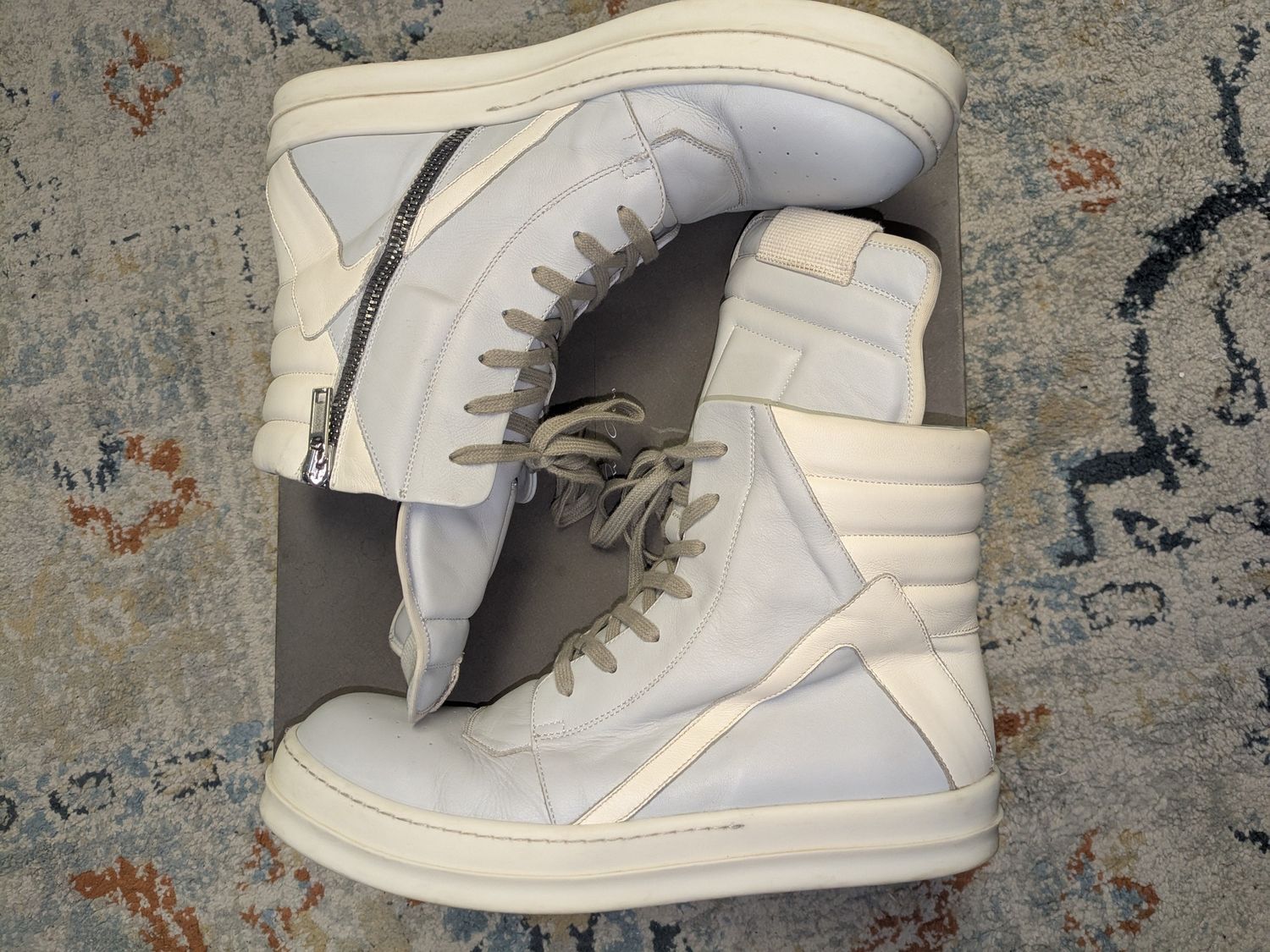 Rick Owen Pearl Milk Geobasket Sneakers
