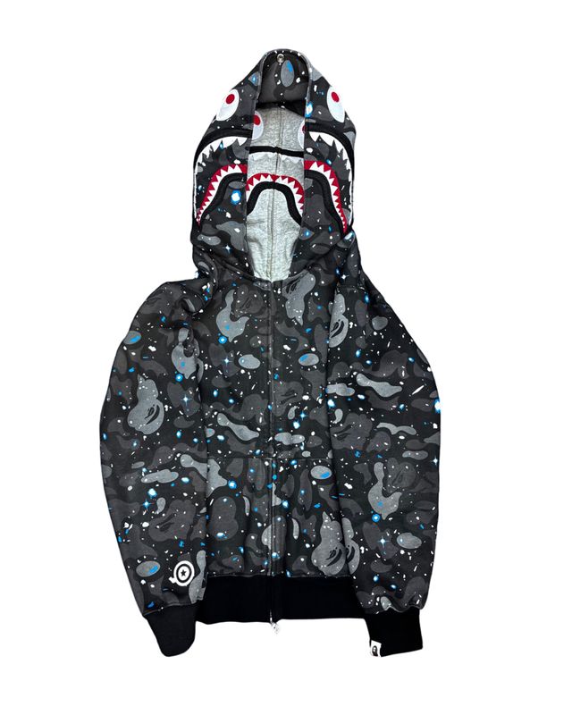 Bape Space Camo Full Zip Double  Shark Hoodie