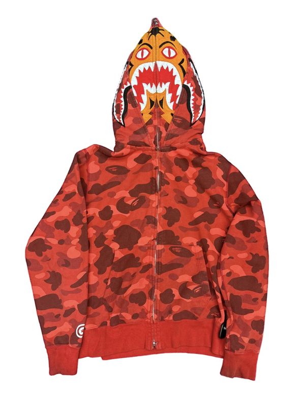 Bape - Camo Full Zip Shark/Tiger Double Hood Jacket - Red - L