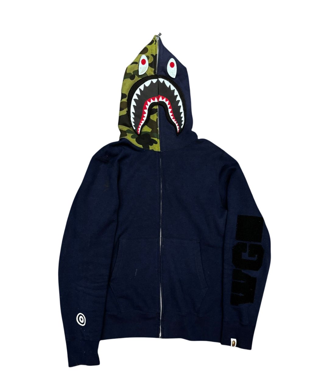 Bape Velcro Shark Full Zip Hoodie Sz L