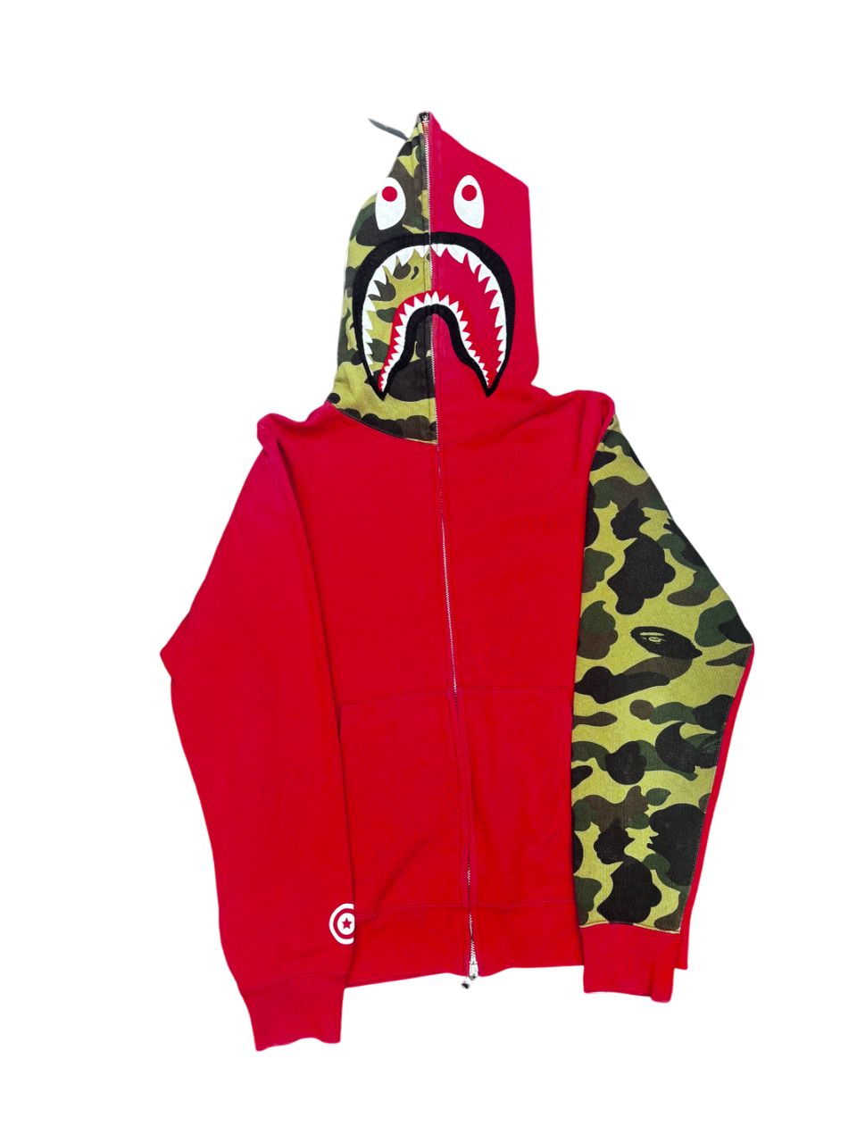 Bape Shark Hoodie – Green Camo/Red - M