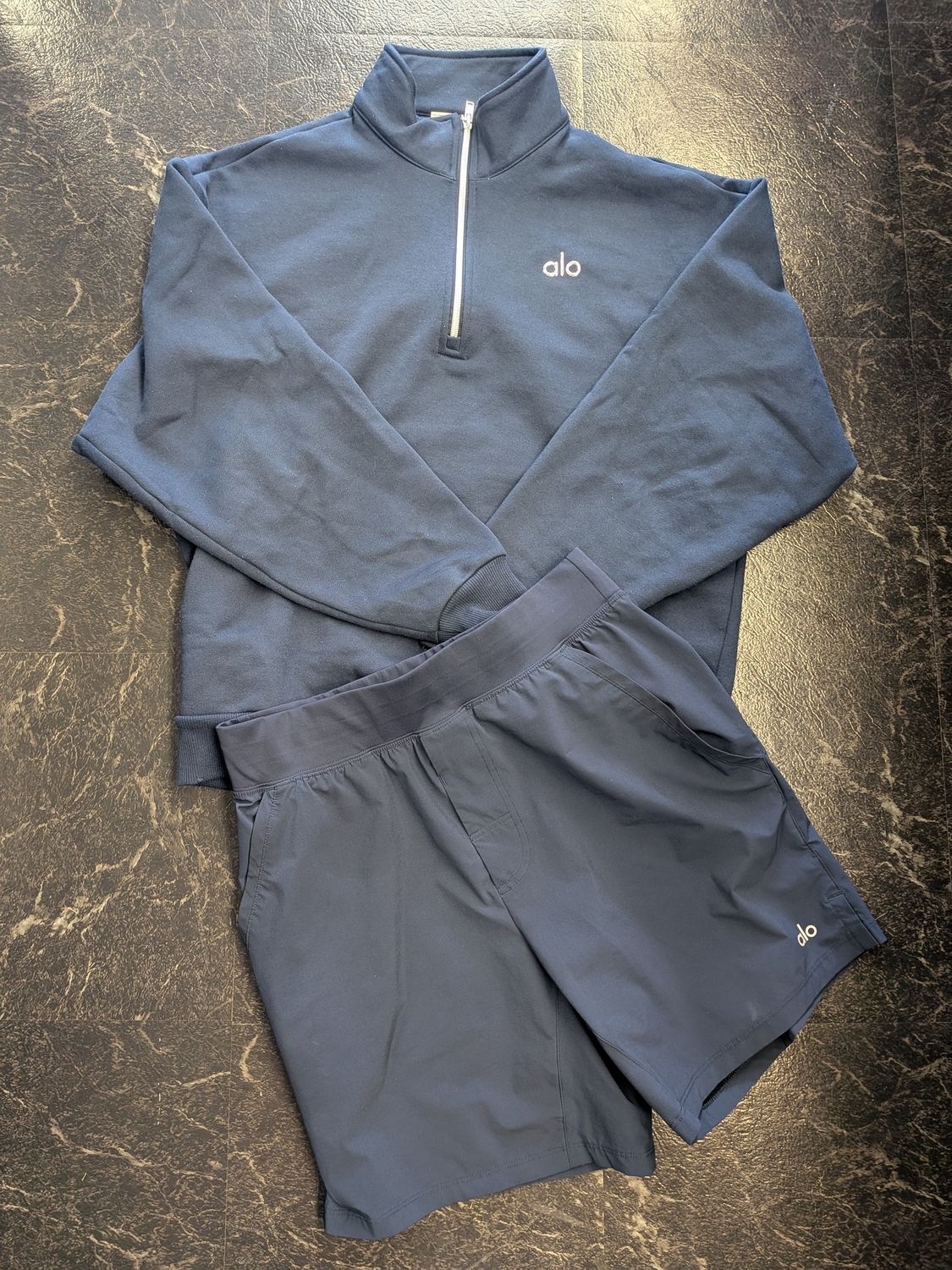 Alo Navy Zip Up and Short Set Sz S