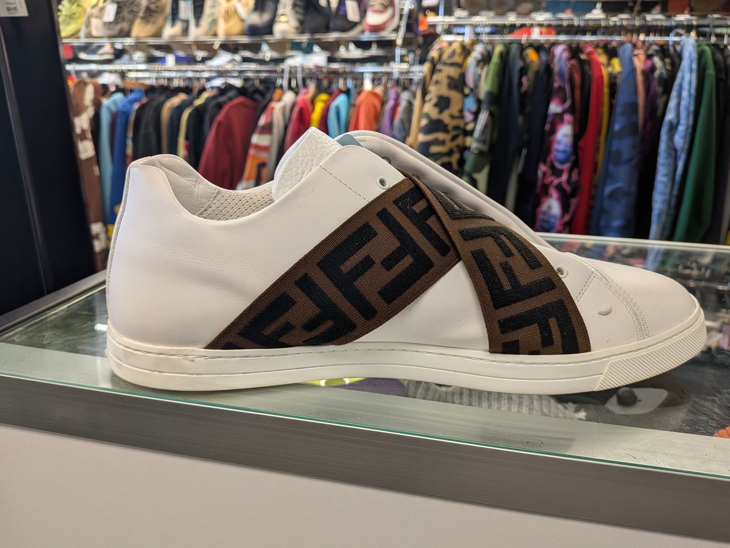 Fendi - Zucca Cross Strap Slip - White - Sz 13 (w/ box)