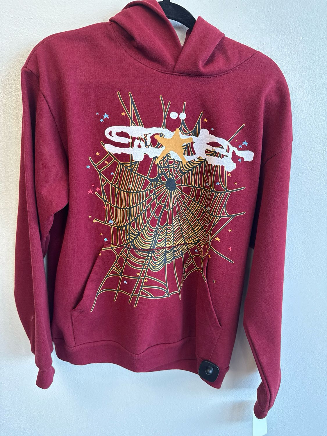 Sp5der Maroon Web Puillover Hoodie Sz M