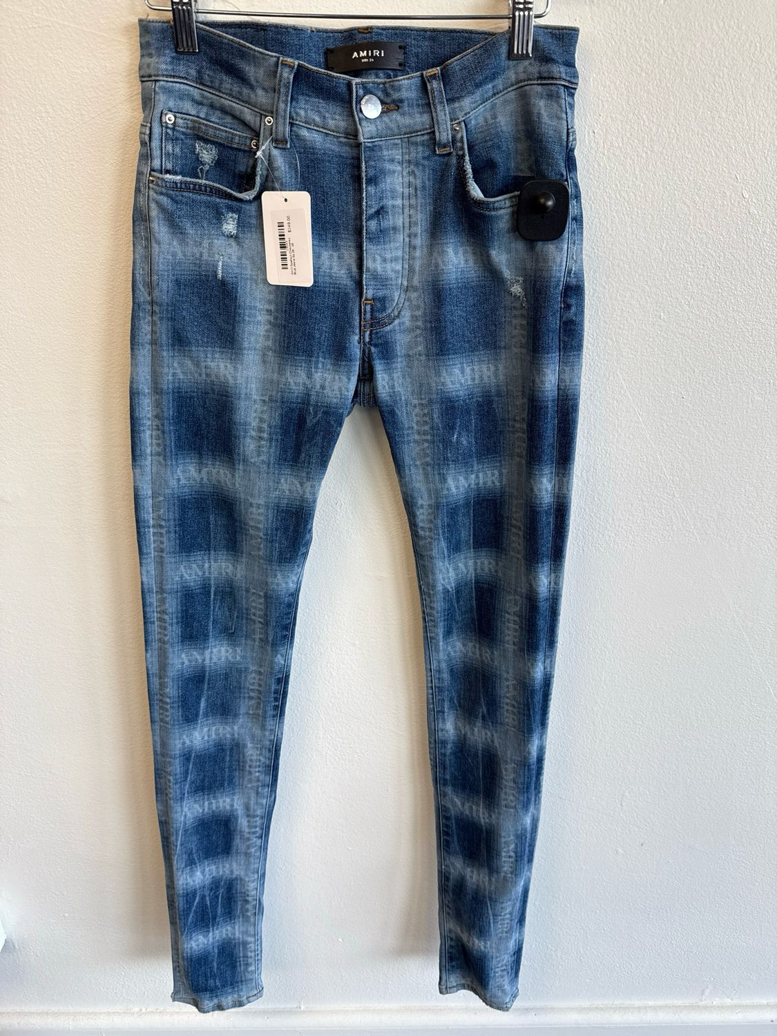 Amiri Spellout Checkered Blue Jeans Sz 28
