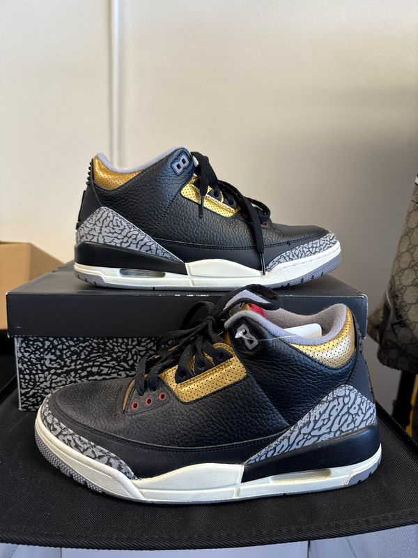 Jordan 3 Retro Black Cement Gold Sz 8
