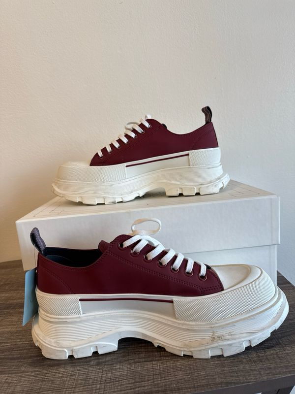 Alexander McQueen Tread Slick Low Burgundy White Sneakers