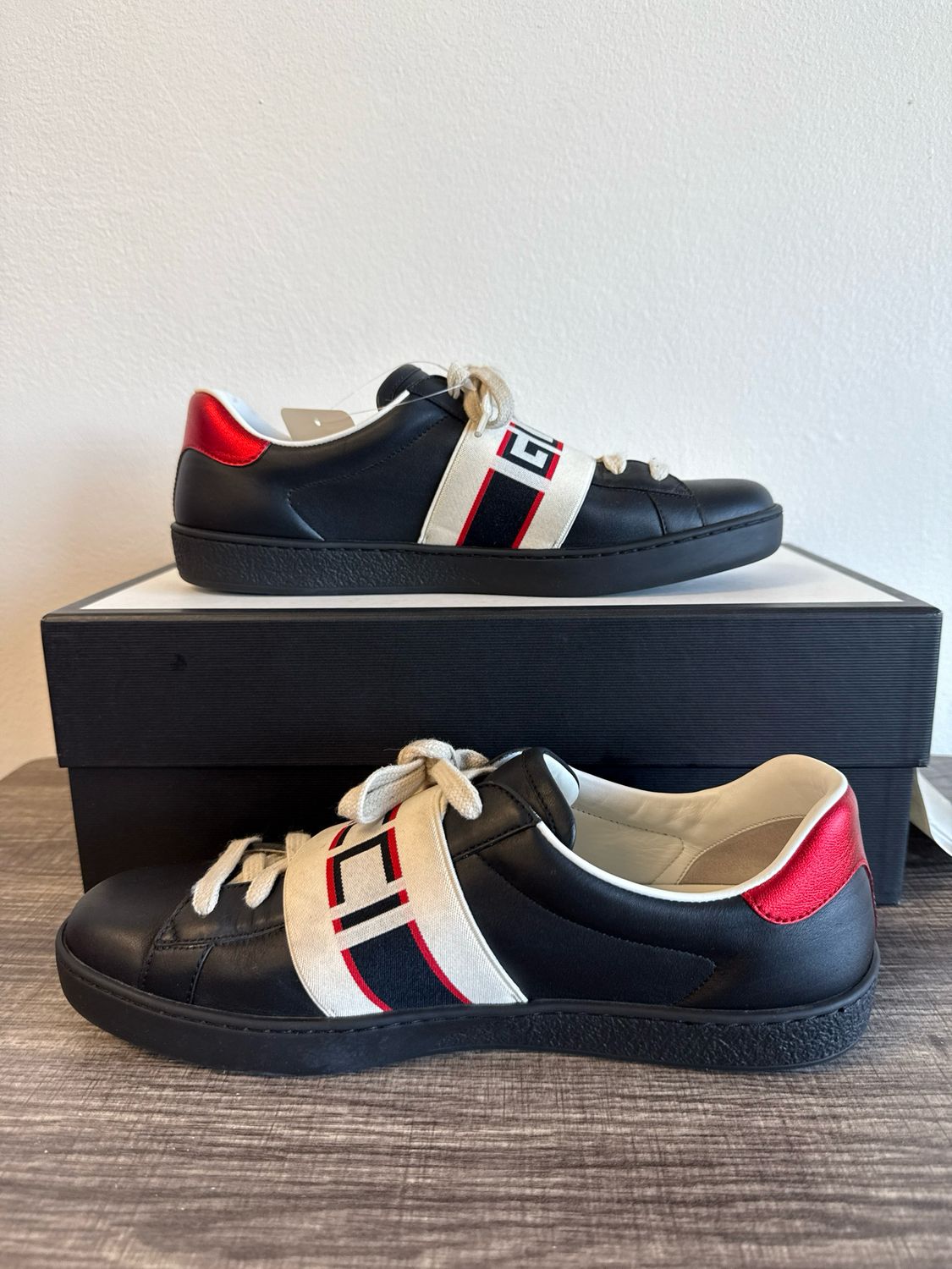 Gucci Black Red Ace Sneakers Sz 9.5
