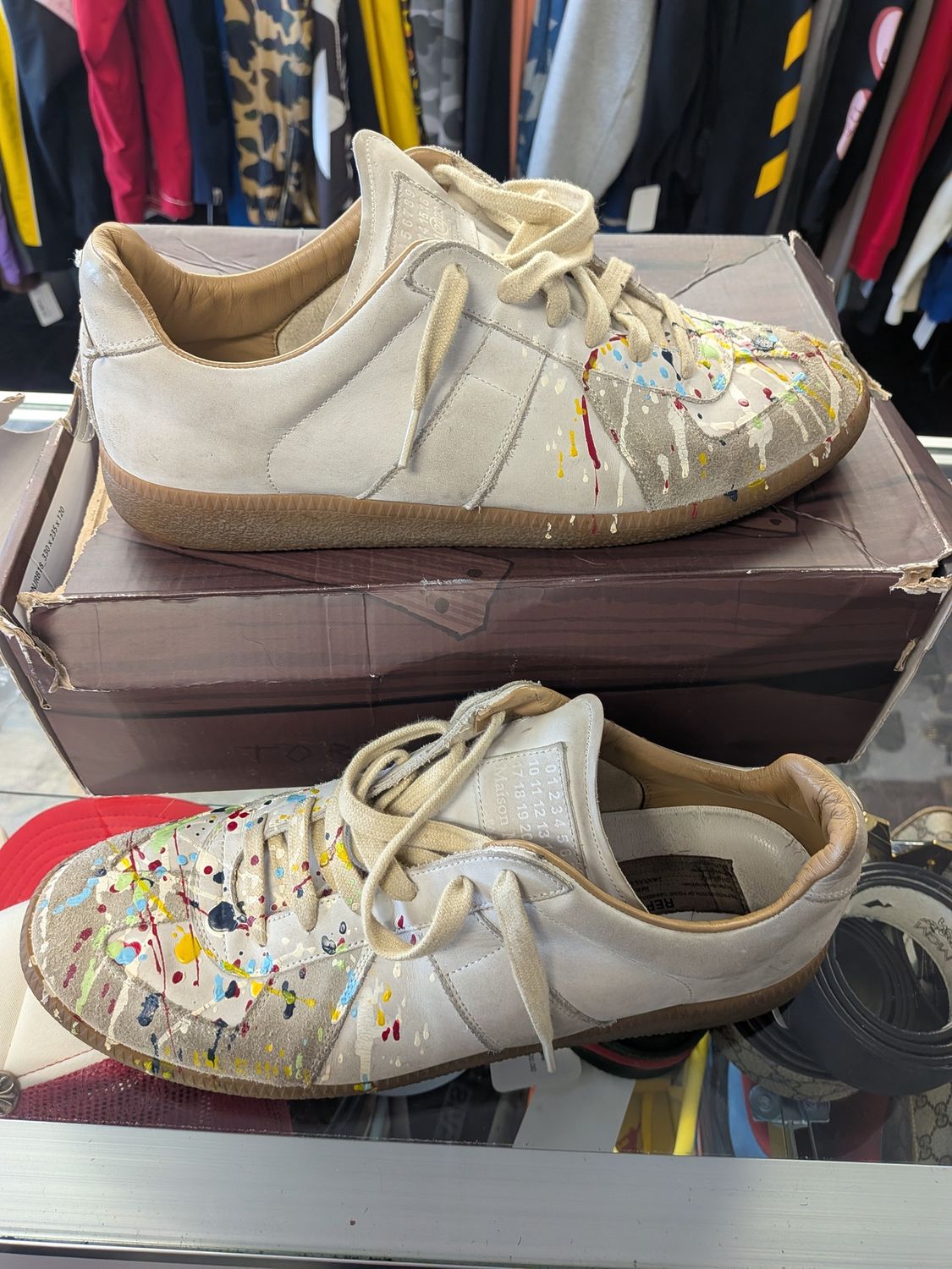 Maison Margiela GATs Paint Splatter Tan (no box) Sz 10