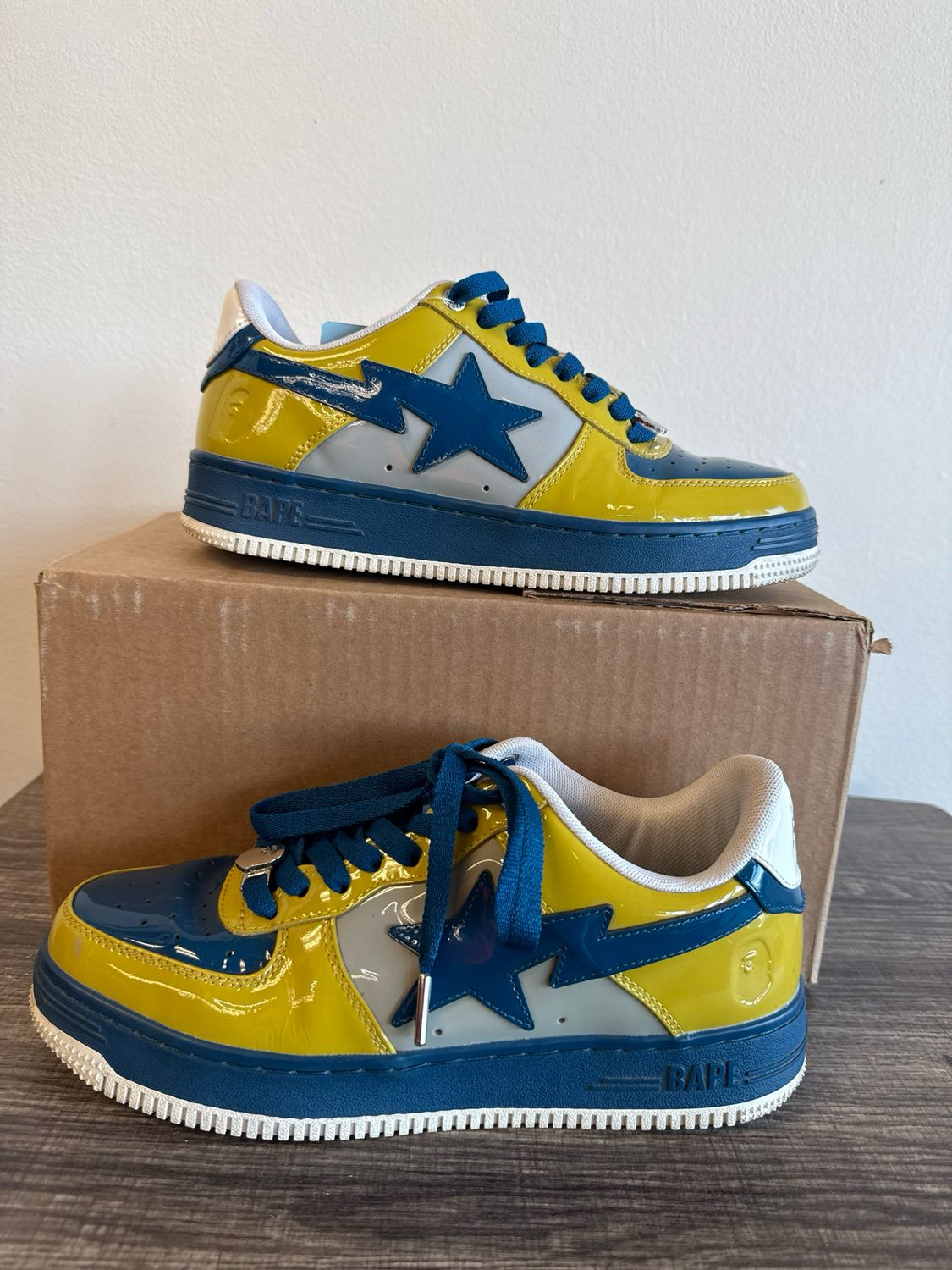 Bape - Patent Leather Bapestas - Blue/Yellow - 8.5 (no box)