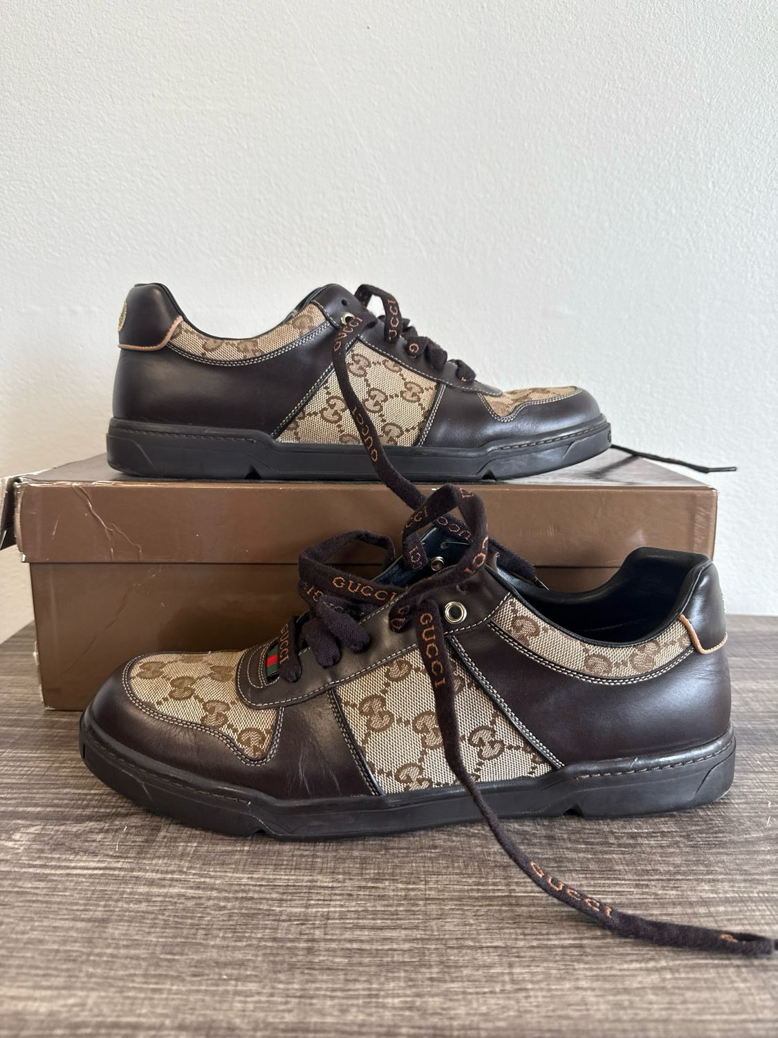Gucci Brown/Tan GG Sneakers (box) Sz 8.5