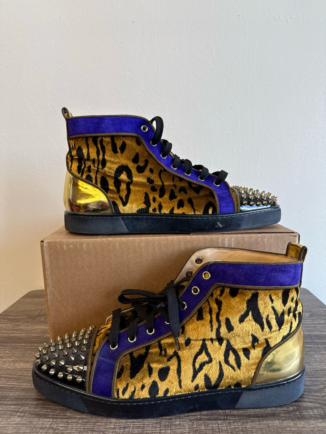 Louboutin - Leopard Print High-Top Spikes - 46 (no box)