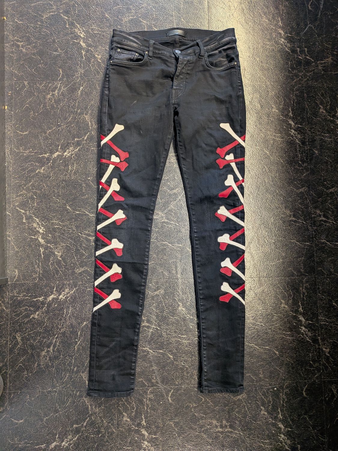 Amiri Red/White Bones Black Jeans Sz 30