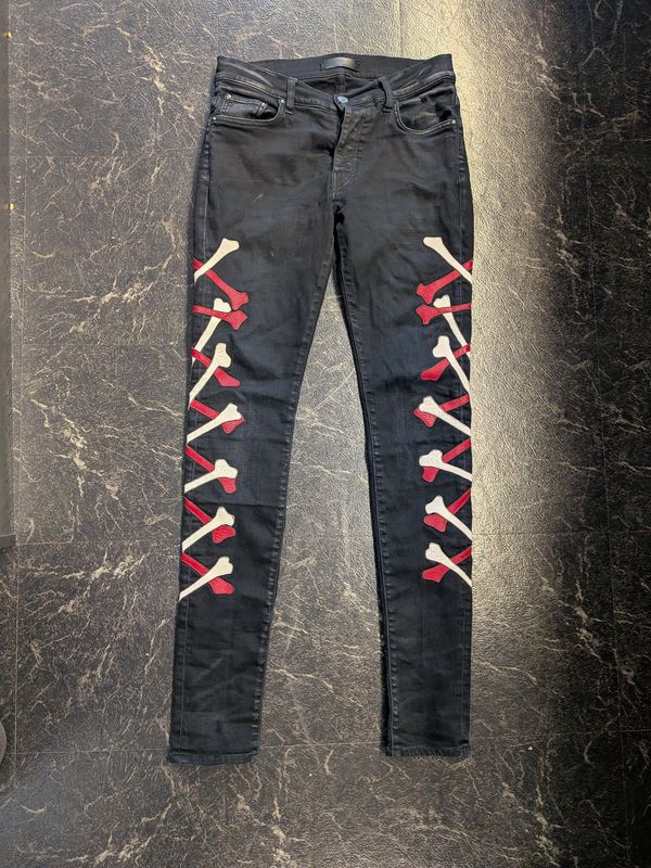Amiri Red/White Bones Black Jeans Sz 30