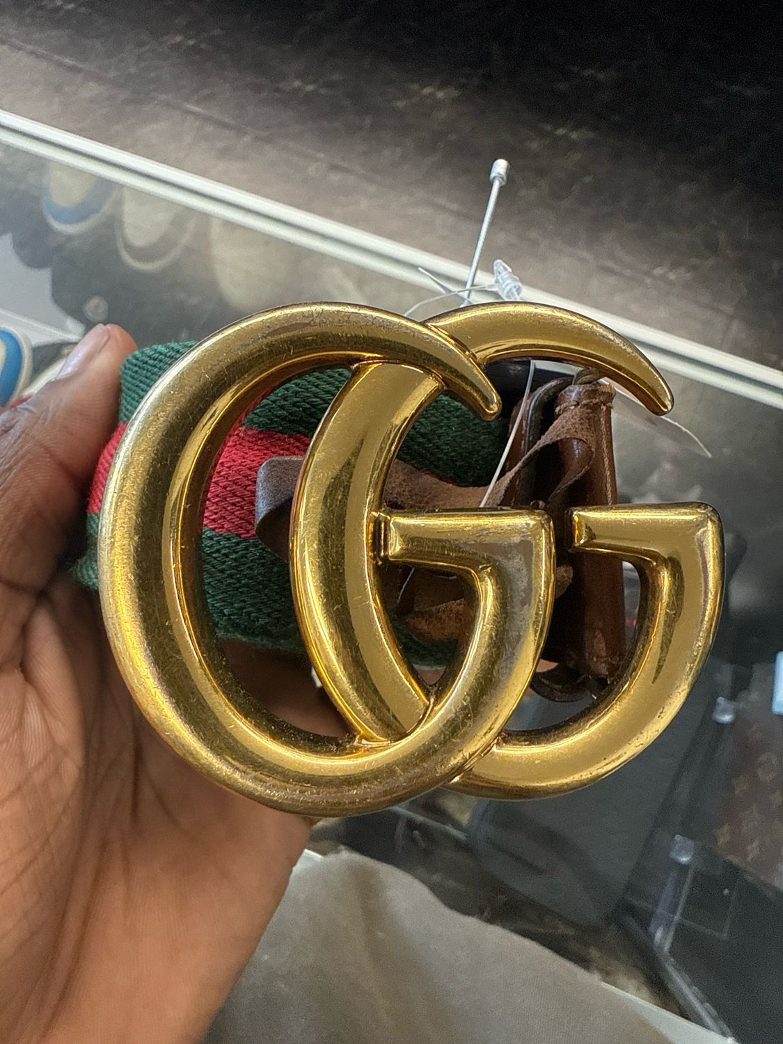 Gucci Red/Green Fabric/Leather Belt Sz 38