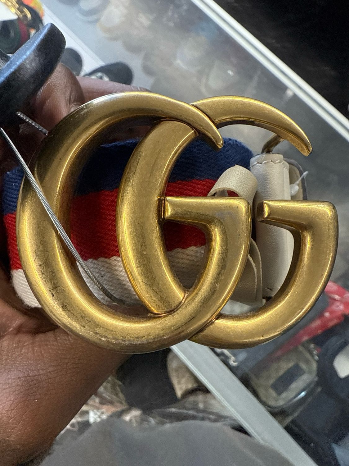 Gucci Navy/Red/White Fabric Belt Sz 36