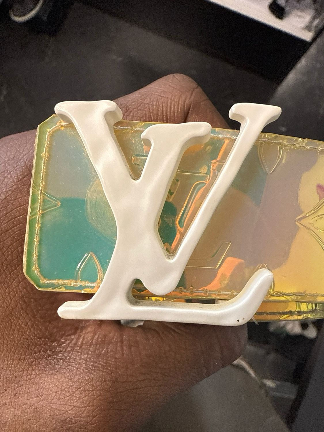 Louis Vuitton White Shiny Belt Sz 36