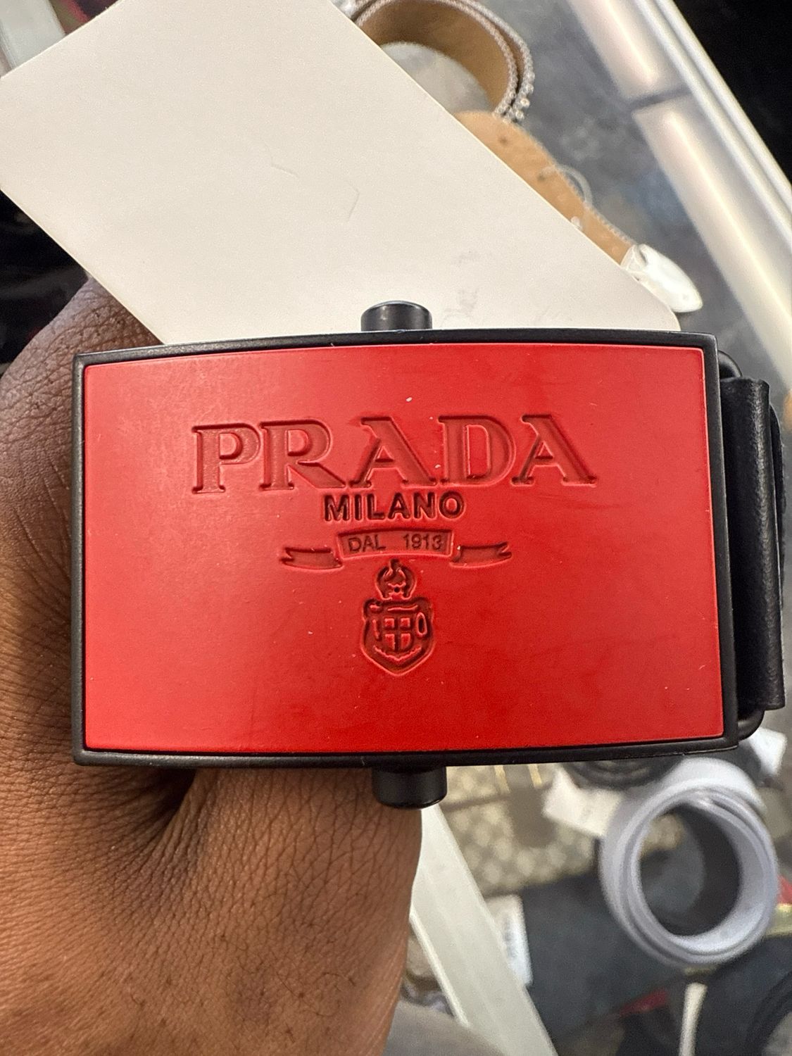 Prada Red Black Canvas Belt