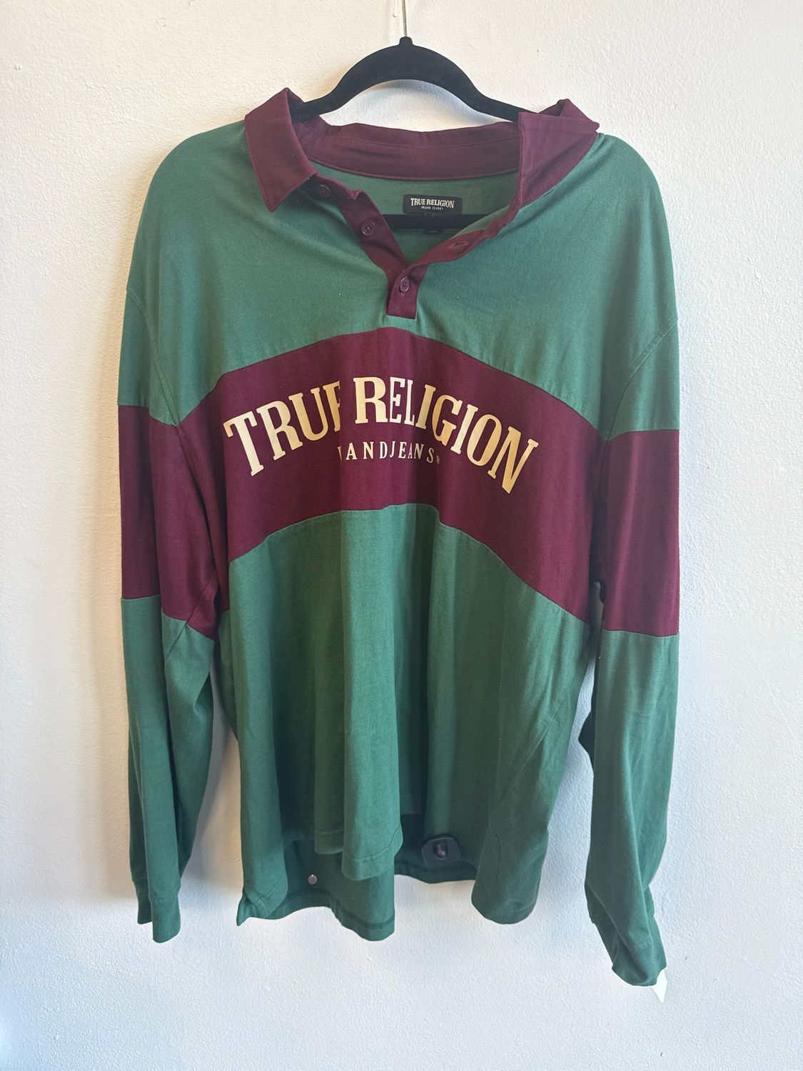 True Religion Burgundy/Green LS Polo