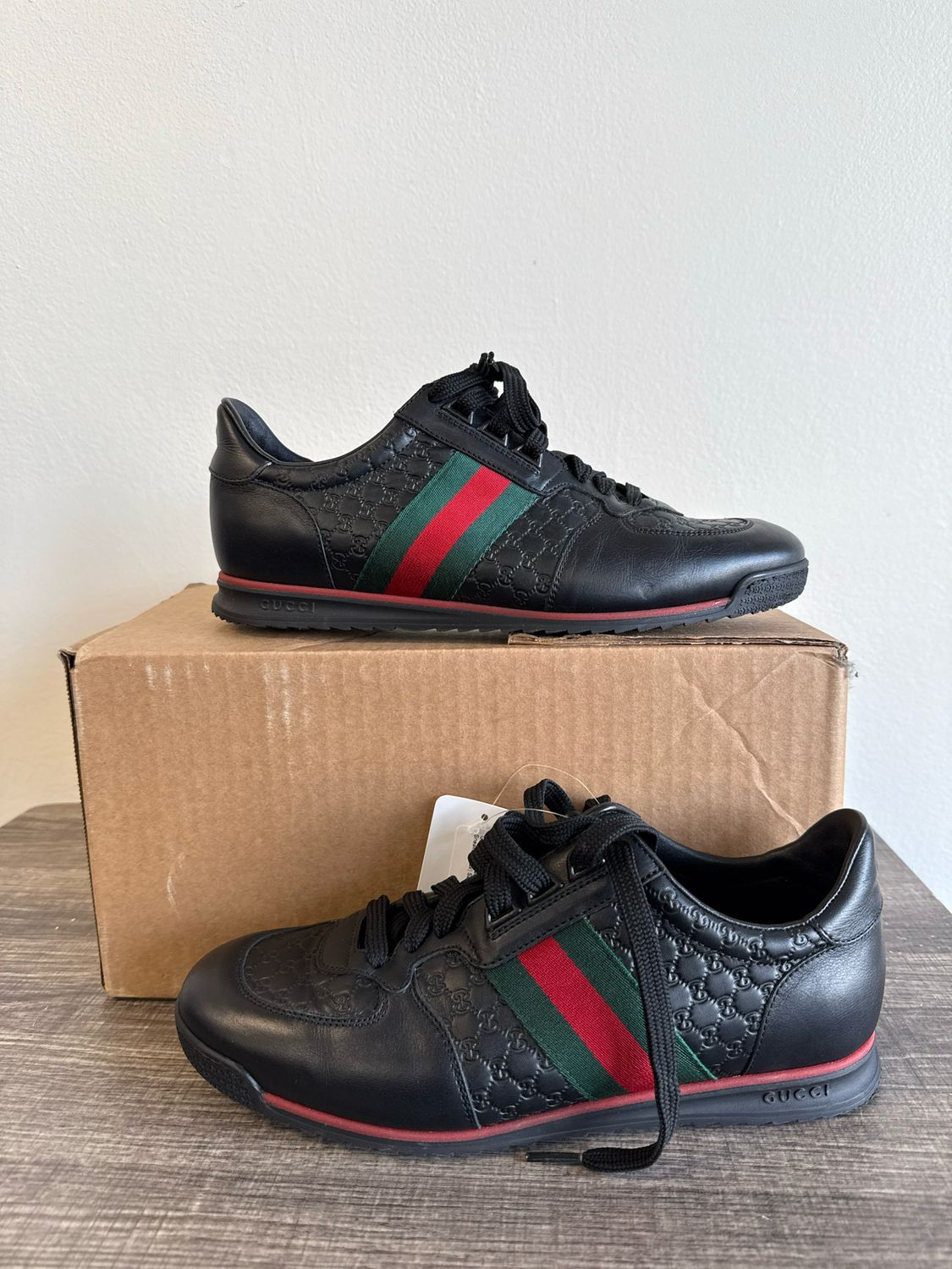 Gucci Black Leather Sneakers (Box) Sz 8