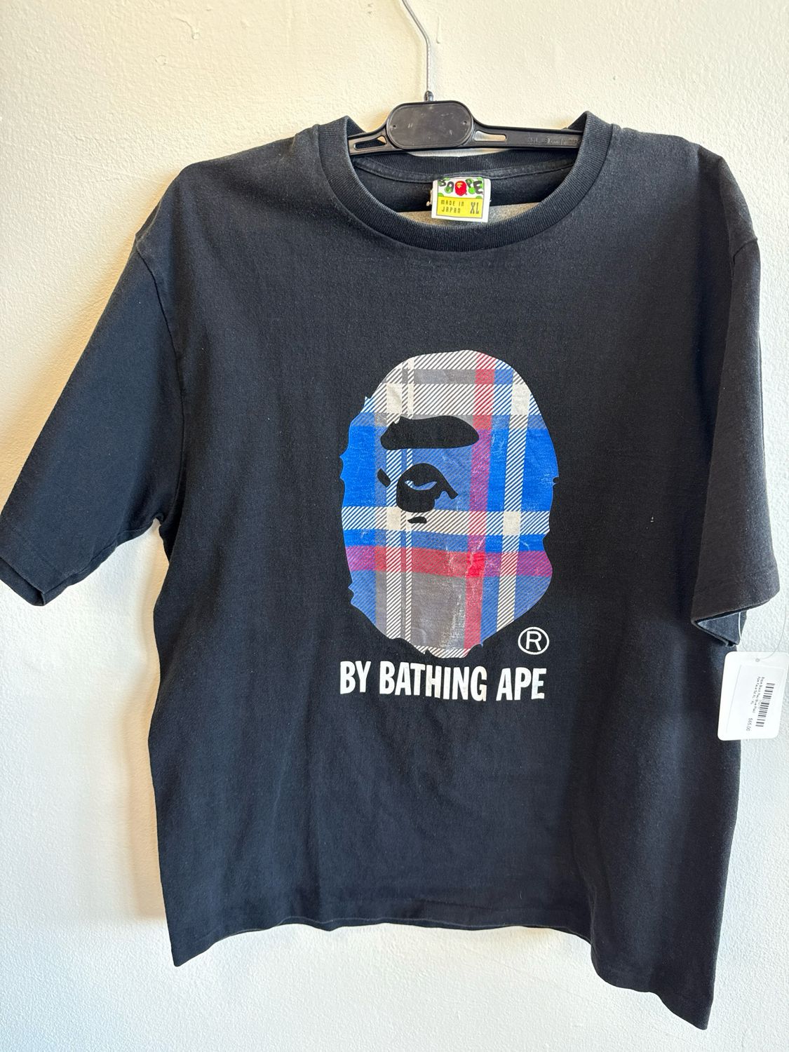 Bape Black Red/Blue Plaid Ape Face Sz XL